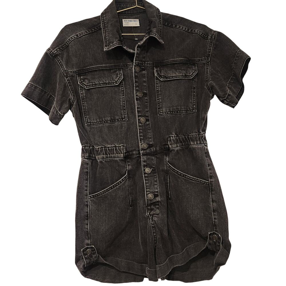Free People Marci Cotton Cuffed black Shortalls size small - Picture 5 of 9